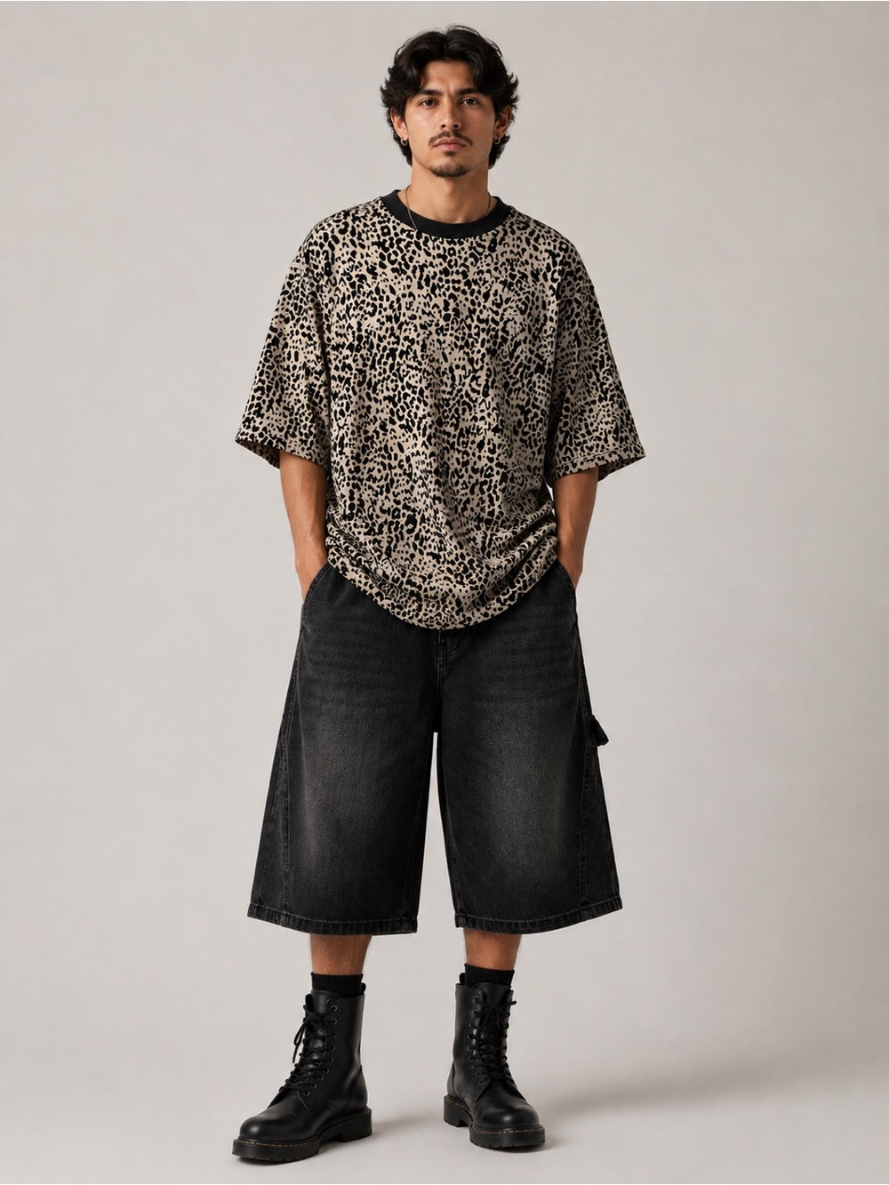 ASOS Beige & Black Leopard-Print Oversized Tee